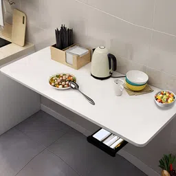 Torche White Wooden Wall Mounted Foldable Study Table With Drawer-image-55
