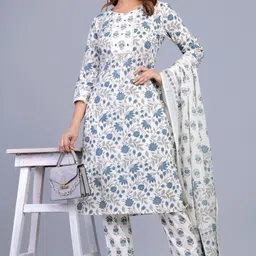 Moda Rapido Women Ethnic Motifs Printed Regular Pure Cotton Kurta with Pyjamas & With Dupatta-picture-14