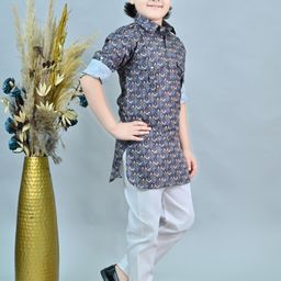 ahhaaaa Boys Floral Printed Regular Thread Work Kurta with Pyjamas image 2
