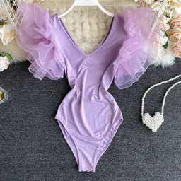 MADE FOR HER LABEL V-Neck Butterfly Sleeves Bodysuit-image-66