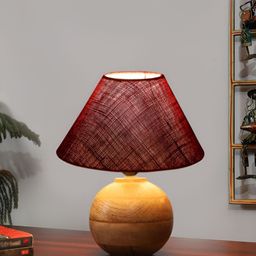 Devansh Maroon Wood Traditional Frusturical Shaped Table Lamp image 3