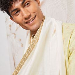 VASTRAMAY Men Regular Kantha Work Kurta with Pyjamas & With Dupatta image 2