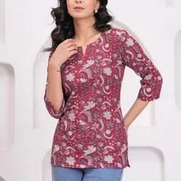 SZN Floral Printed Notch Neck Cotton Tunic-picture-36