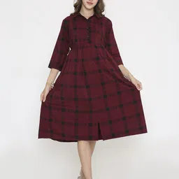 NIGHTSPREE Women Checked Maternity Fit & Flare Dress-picture-26