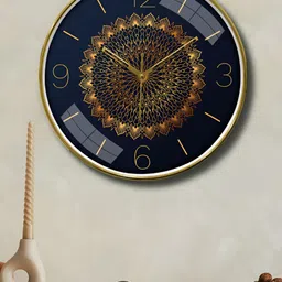 RANDOM Navy Blue & Gold-Toned Printed Contemporary Round Wall Clock-image-6