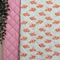 A Toddler Thing Pink Bunny Rides Printed Cotton Mild Winter 300 GSM Single Bed Quilt-image-53