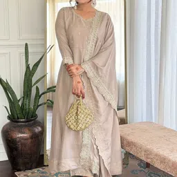 Moda Rapido Women Floral Embroidered Kurta with Trousers & Dupatta-image-84