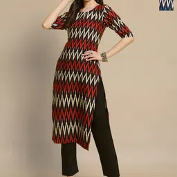 HERE&NOW Selection OF 2 Chevron Printed Round Neck Straight Kurta-image-51
