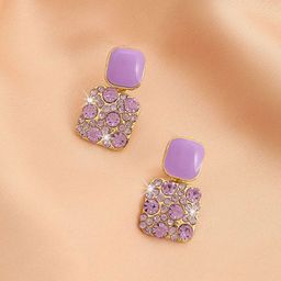 DressBerry Gold-Plated Artificial Stones Studded Korean Square Shaped Drop Earrings-10