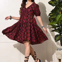 KALINI Women Bohemian Print Ruffled Fit & Flare Dress-image-29