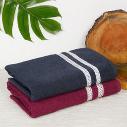 Creeva Maroon & Navy Blue 2 Pieces Striped Cotton 400 GSM Bath Towels-28