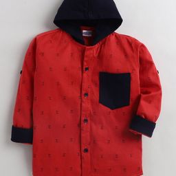 Polka Tots Boys Geometric Printed Hooded Pure Cotton Shirt-image-76