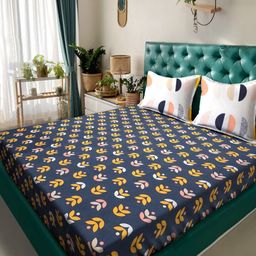 Myntra Elegant Homes Blue Floral Printed 300 TC King Bedsheet Set- 2.50 m x 2.20 m-image-98