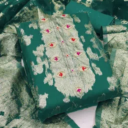 NEGRONI Floral Woven Design Beads And Stones Tussar Silk Unstitched Dress Material-image-56