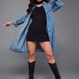 Miss Chase Women Washed Longline Denim Jacket-picture-50