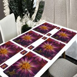 REVEXO 12Pc Purple & Yellow Printed Non Slip Table Placemats With Coasters-21