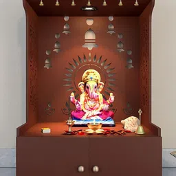 Shri Ganesh Wooden Brown Pooja Mandir With Spacious Shelf & Inbuilt Focus Light-16