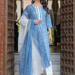 Moda Rapido Women Ethnic Motifs Printed Regular Kantha Work Pure Cotton Kurta with Palazzos & With Dupatta-picture-11