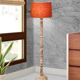 homesake Rustic Wood Floor Lamp, Walnut Brown with Multicolor Fabric Shade, Roman Voyage, Red-picture-40