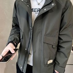 HERE&NOW Men Spread Collar Solid Casual Bomber Jacket-23