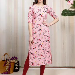 HERE&NOW Selection Of 2 Floral Printed Round Neck Straight Kurtas-image-55