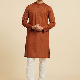Diwas by Manyavar Men Textured Cotton Kurta with Pyjama-picture-21