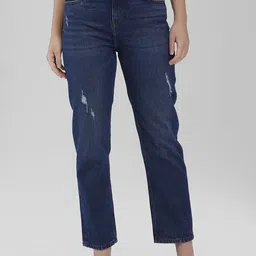 IZEL Women Straight Fit Low Distress Light Fade Jeans-image-42