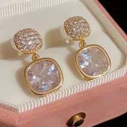 SZN Korean Artificial Stones Studded Geometric Drop Earrings-48