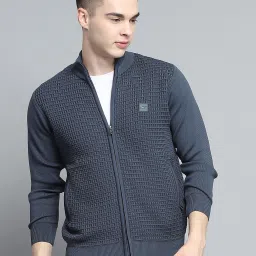 Men Self Design High Neck Grey Sweater-image-54