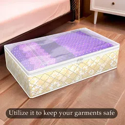 Kuber Industries Gold-Toned Flower Quilted Printed With Top Visible Window Organiser image 4
