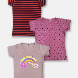 Here&Now X Game Begins Girls Set of 3 Assorted Printed Pure Cotton T-shirts-picture-33
