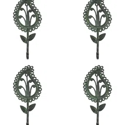 IndianShelf Bronze Toned & Green 4 Pieces Brass Leaves Key Hooks-image-19