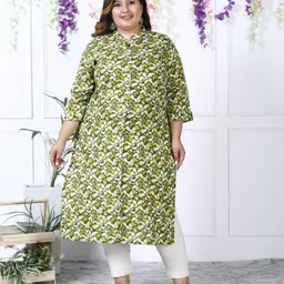 ASANSHI Plus Size Floral Printed Mandarin Collar Straight Kurta-picture-51