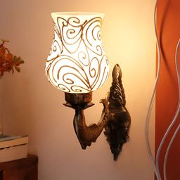 Devansh Gold-Toned & White Textured Metal Traditional Wall Lamp-image-33