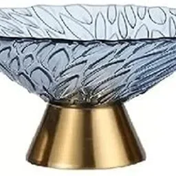 6 Inch Decorative Glass Salad Fruit Bowl with Golden Finish Base Grass, Steel Fruit & Vegetable Basket-image-52