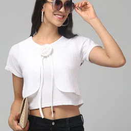 clobug Women Corsage Detail Textured Crop Top-picture-52