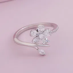 Kushal's Fashion Jewellery Rhodium-Plated Zircon-Studded Finger Ring-image-92