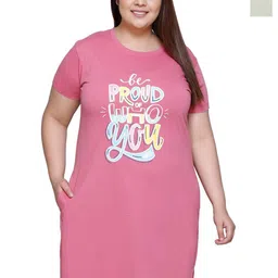 IN Love Pack of 2 Women Plus Size Front Printed Cotton Nighty Chemise-picture-25