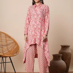 FASHOR Floral Printed A-Line High Low Tunic & Palazzo Co-Ord Set-picture-30