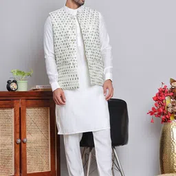 Jompers Floral Embroidered Regular Chikankari Straight Kurta with Pyjamas-picture-42