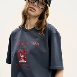 LULU & SKY Women Printed Drop-Shoulder Sleeves Pure Cotton Boxy T-shirt-image-52
