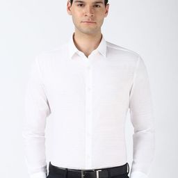 Peter England Elite Men Spread Collar Horizontal Striped Cotton Formal Shirt-picture-8