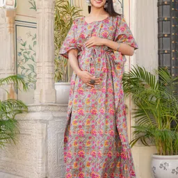 Aujjessa Floral Print Maternity Kaftan Maxi Dress-picture-7