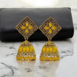 De-Ultimate Gold-Plated Artificial Stones Studded & Beads Beaded Dome Shaped Jhumkas-12
