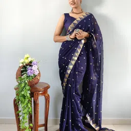 FashionsEye Floral Embroidered Zari Border Pure Georgette Saree-picture-2