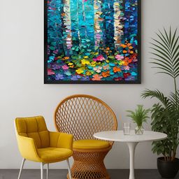 999Store Blue & Green Birch Forest Canvas Wall Art-image-5