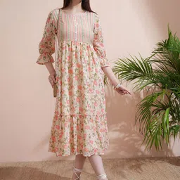 Vishudh Women Floral Printed Flared Sleeve Fit and Flare Midi Dress-image-34