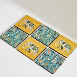 Chumbak Yellow & Green Set Of 6 Pixel Paisley Wooden Coasters image 4