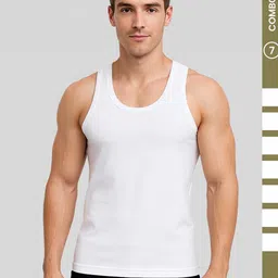 Amul Comfy Men's Cotton White Solid Sleeveless Vest Pack of 7-image-23