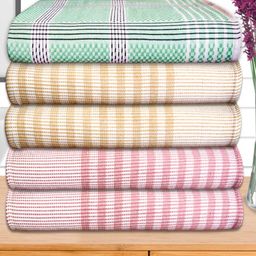 Athom Living Beige & Pink 5 Pieces Striped Cotton 210 GSM Bath Towel-image-55